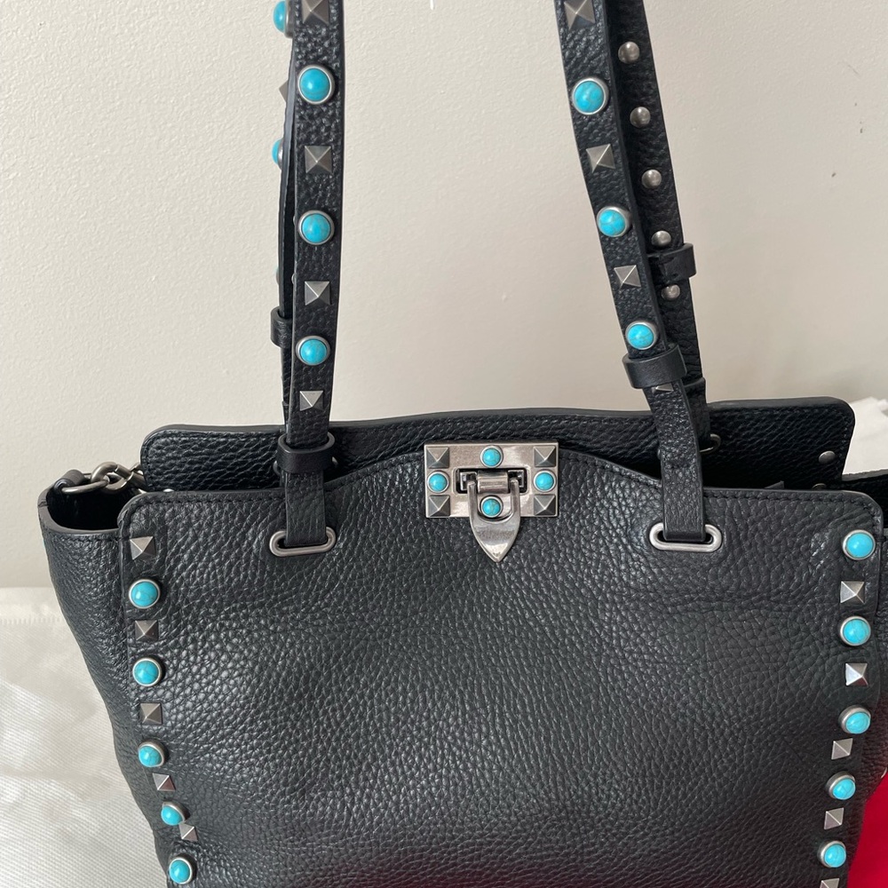 Valentino Garavani Black Crossbody Bag with Turquoise Studs - Picture 5 of 12